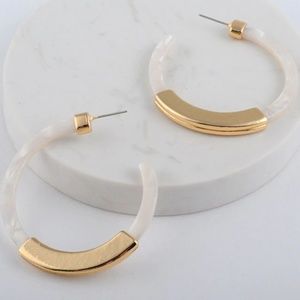 White Circle C Hoop Resin Earrings
